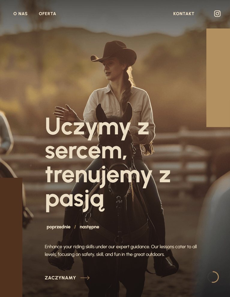 Strona WWW szkoły jeździeckiej na ekranie tabletu