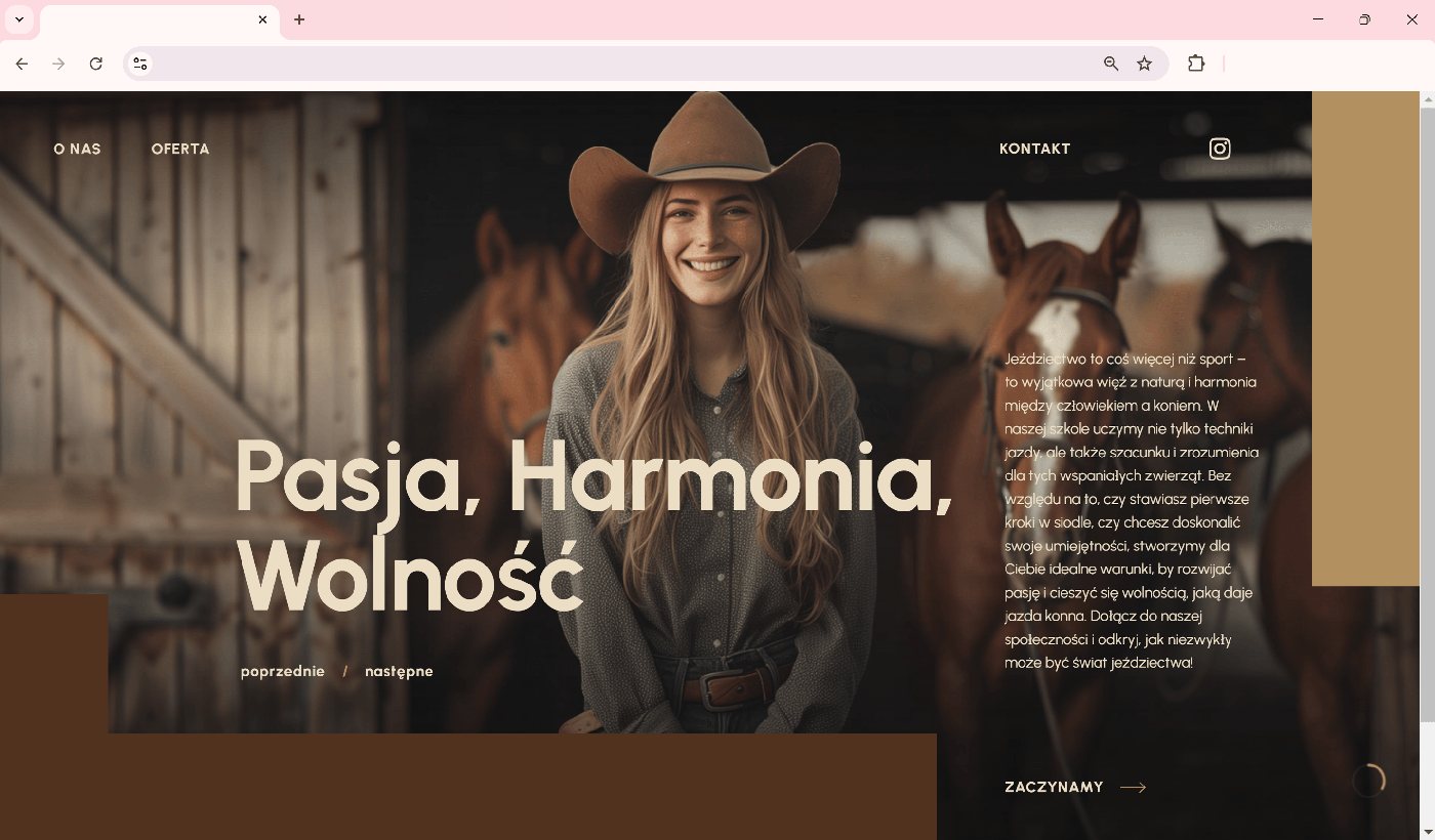 Strona WWW szkoły jeździeckiej na ekranie laptopa